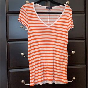 Gap V Neck  Orange Stripes T-Shirt